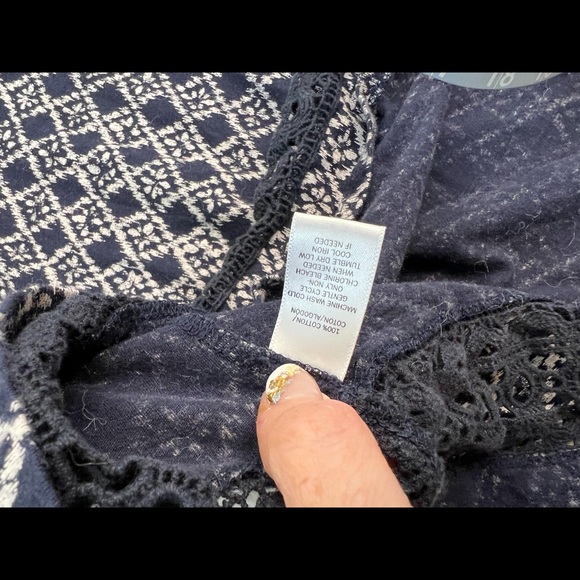 Loft Navy Diamond Graphic Tank Top Embroidered Hem Size Large - Picture 5 of 7